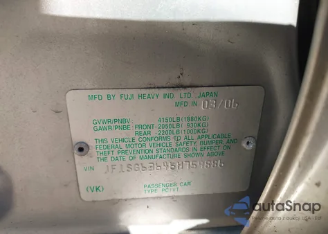 2006 Subaru Forester 2.5X from USA, damaged, VIN JF1SG63646H759886